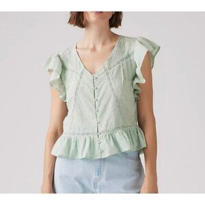 Levi’s ANISTON XL Cotton Peasant-Style Short Sleeve Top Women’s Casual Blouse